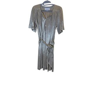 Sabina Musayev Gray Flutter Sleeve Midi Silver Cocktail Dress sz S